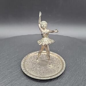 Vintage Ballerina Dancing Figure Ring Holder Metal EP Zinc Alloy Silver Dancer